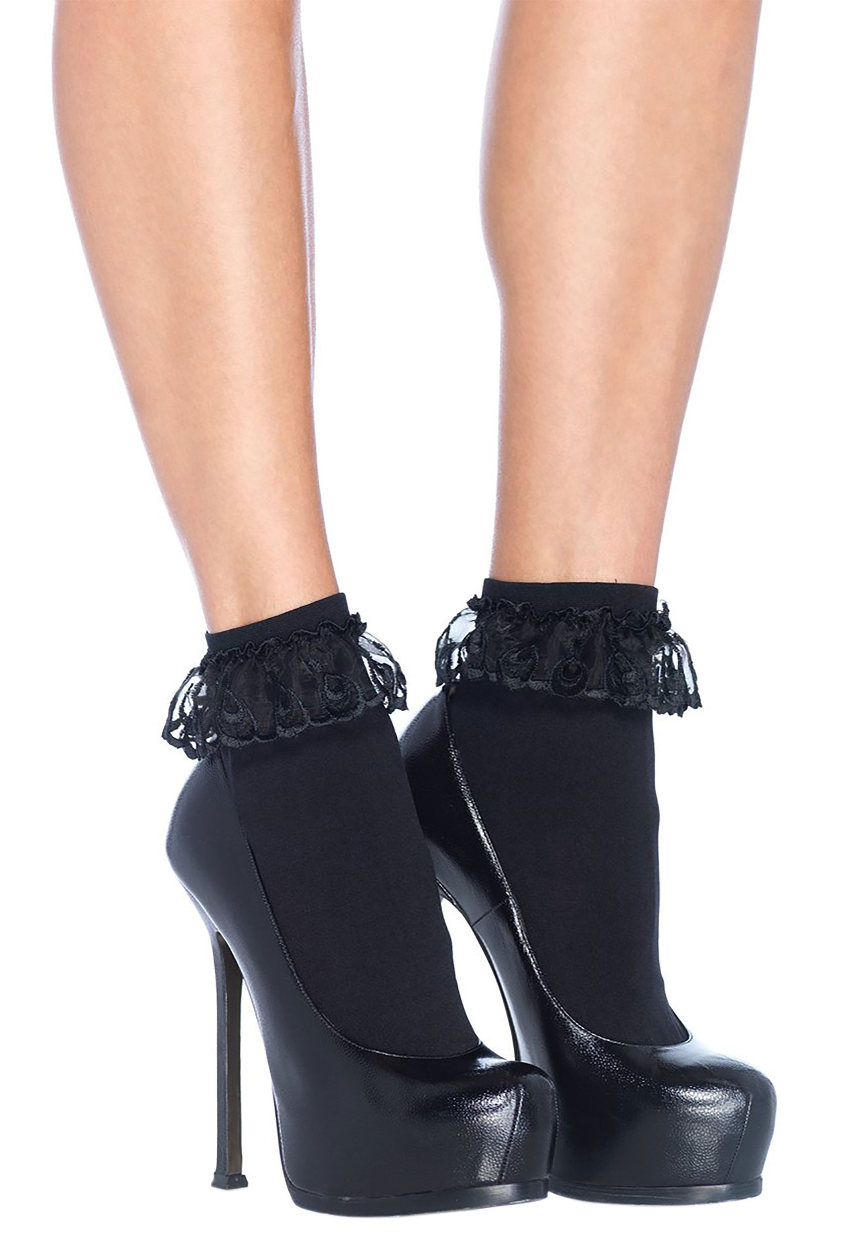 Women's Ruffle Black Lace Ankle Socks