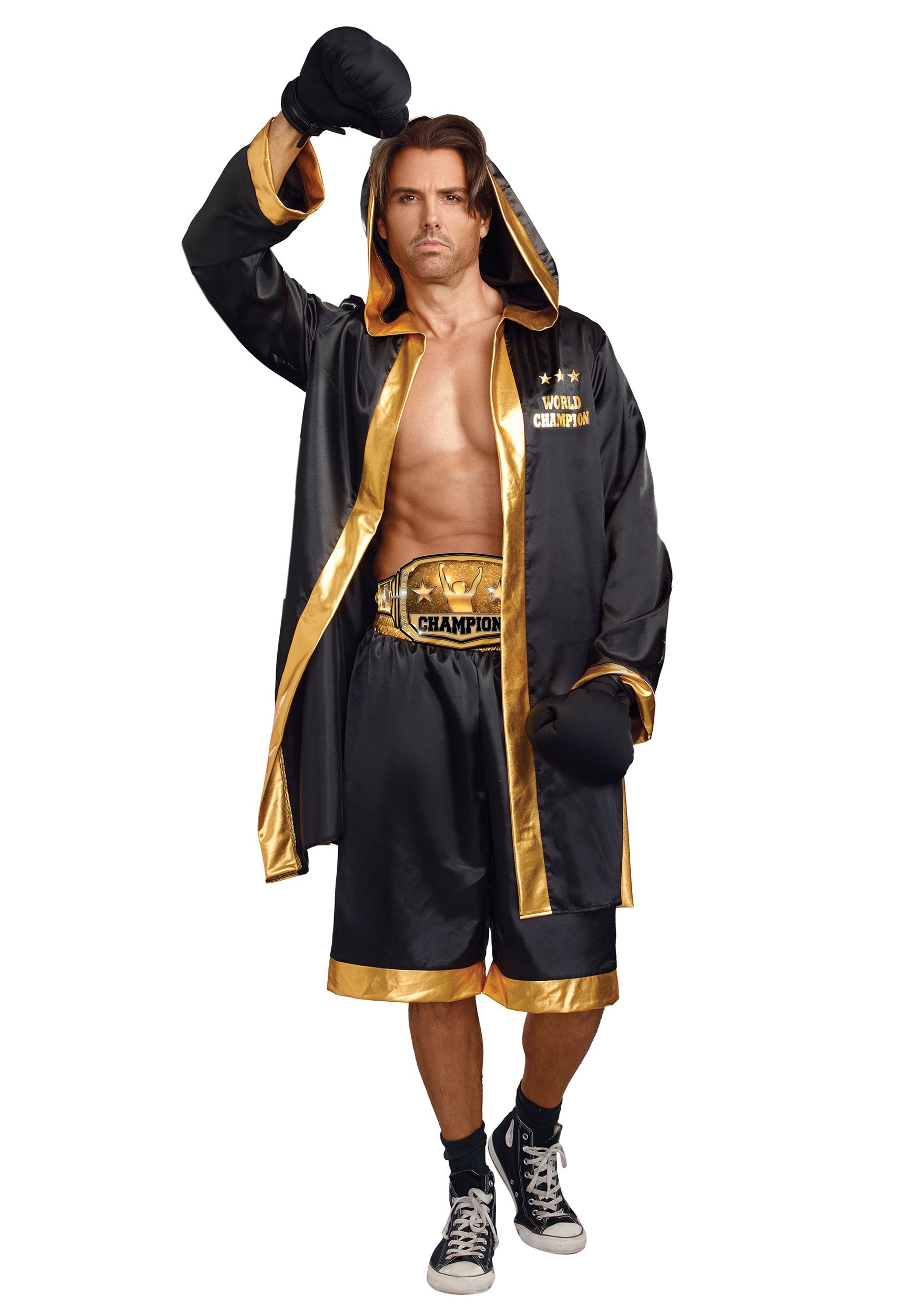 Classic Boxing Champion Costume Boxer Role Play Halloween Fancy Dress Hooded Boxing Set / Only Boxing Shorts 