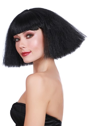 Black Crimped Wedge Bob Wig