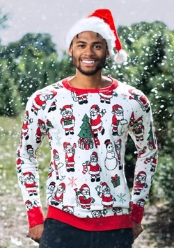 Adult Repeating Santa Pattern Unisex Ugly Christmas Sweater1