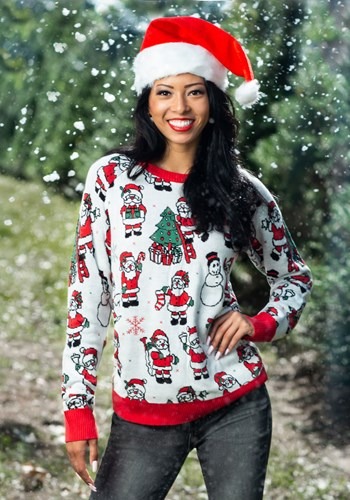 Adult Repeating Santa Pattern Unisex Ugly Christmas Sweater