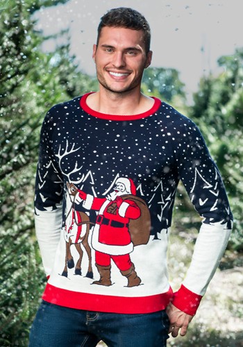 Vintage Santa & Reindeer Ugly Christmas Sweater for Adults