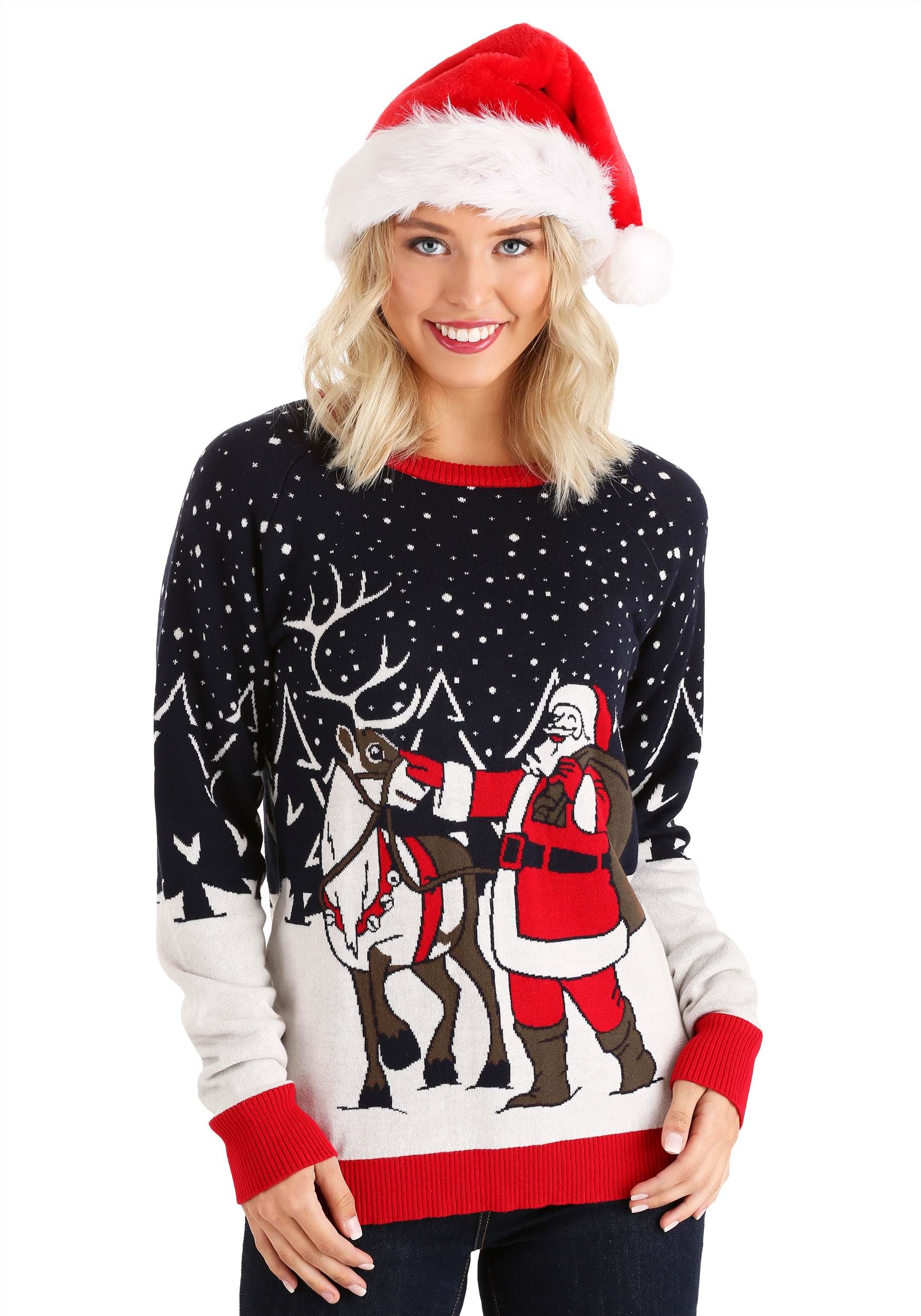 Fashion Star Xmas Womens Two Reindeer Dress Sweatshirt Top