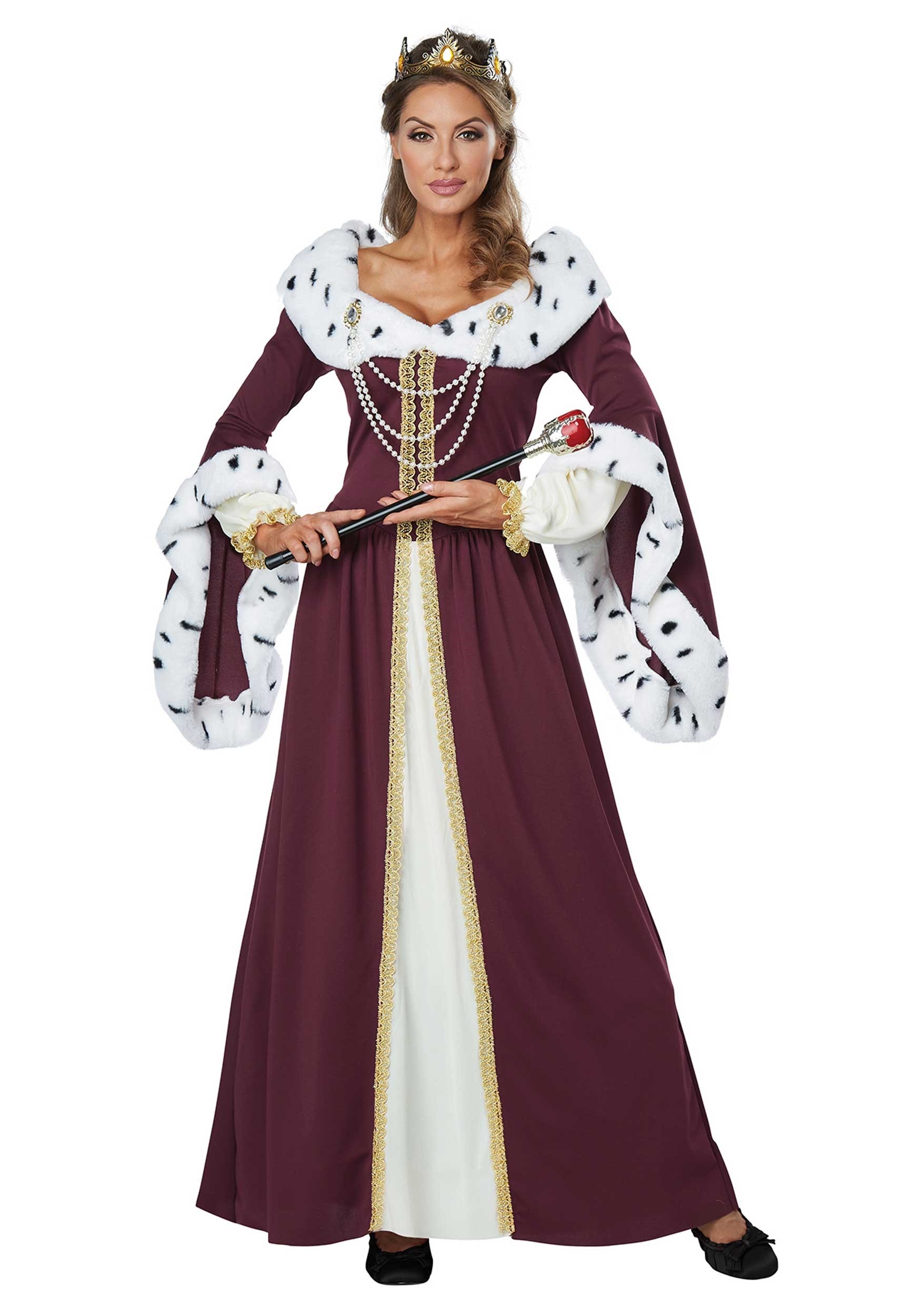 Adult Medieval Queen  Lady Court Royal Fancy Dress Costume & Wig 
