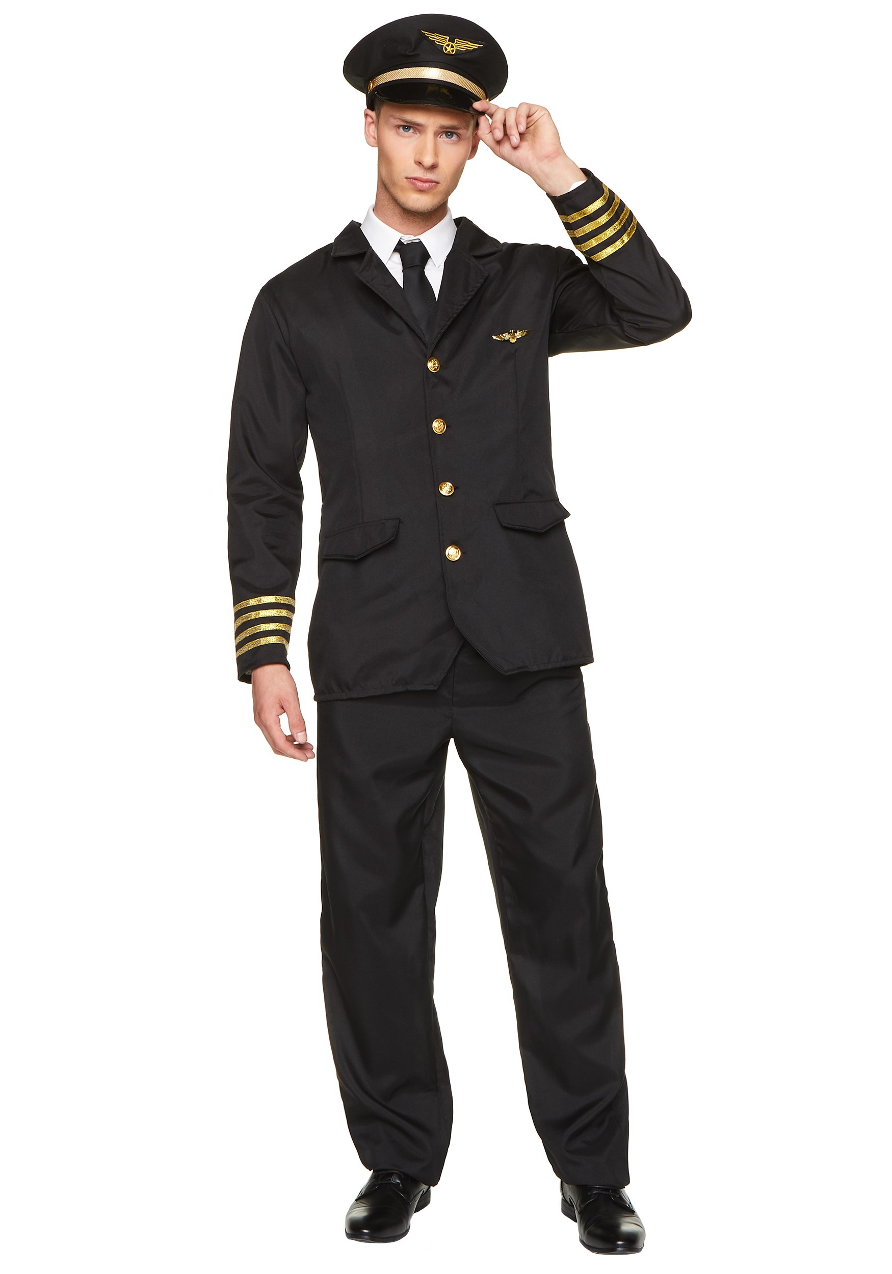 Airline Pilot Costume Men’s Large Shirt Tie New Dress Up 