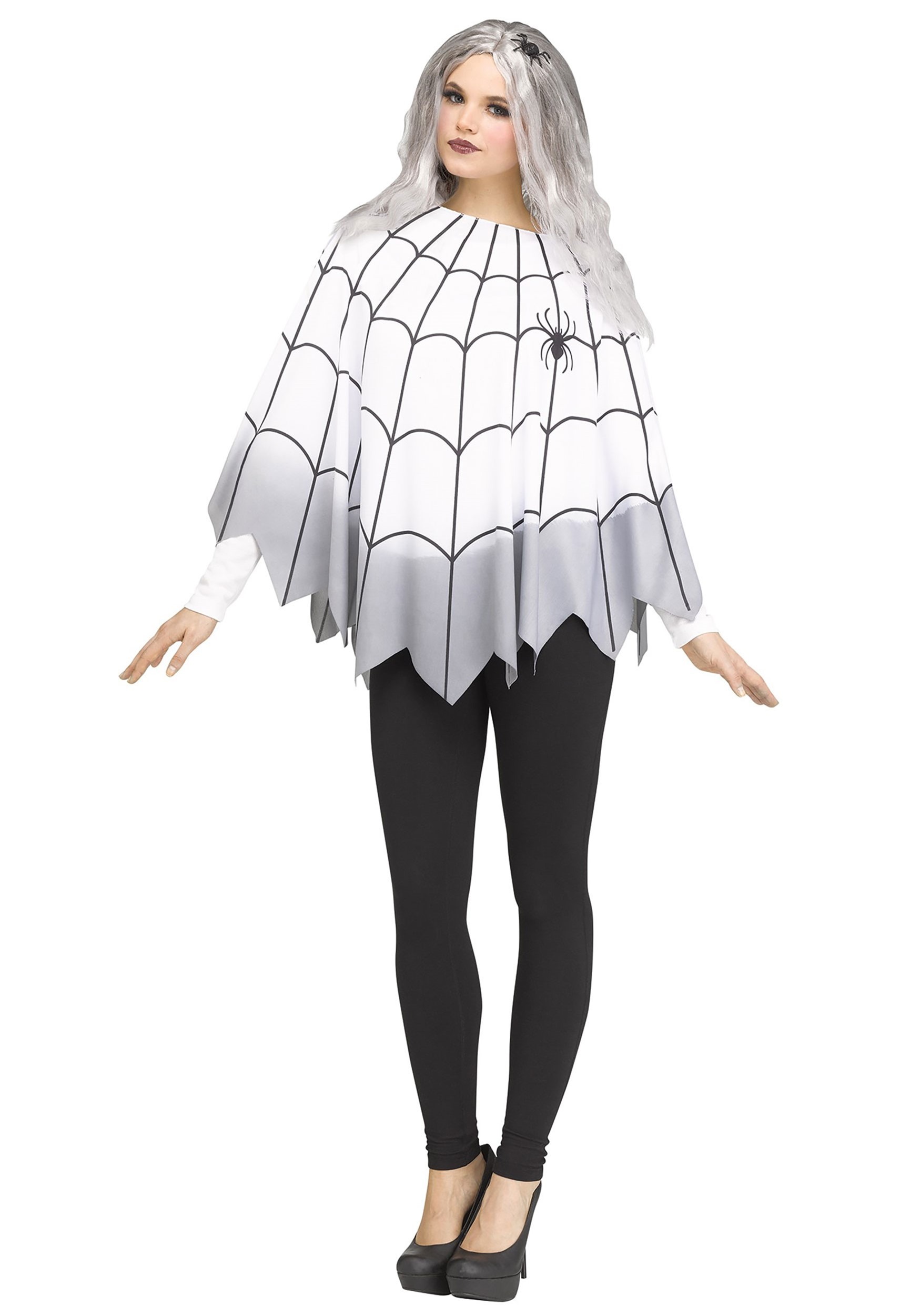 Womens Adult SPIDER WEB PONCHO with Purple Web on Black Costume.