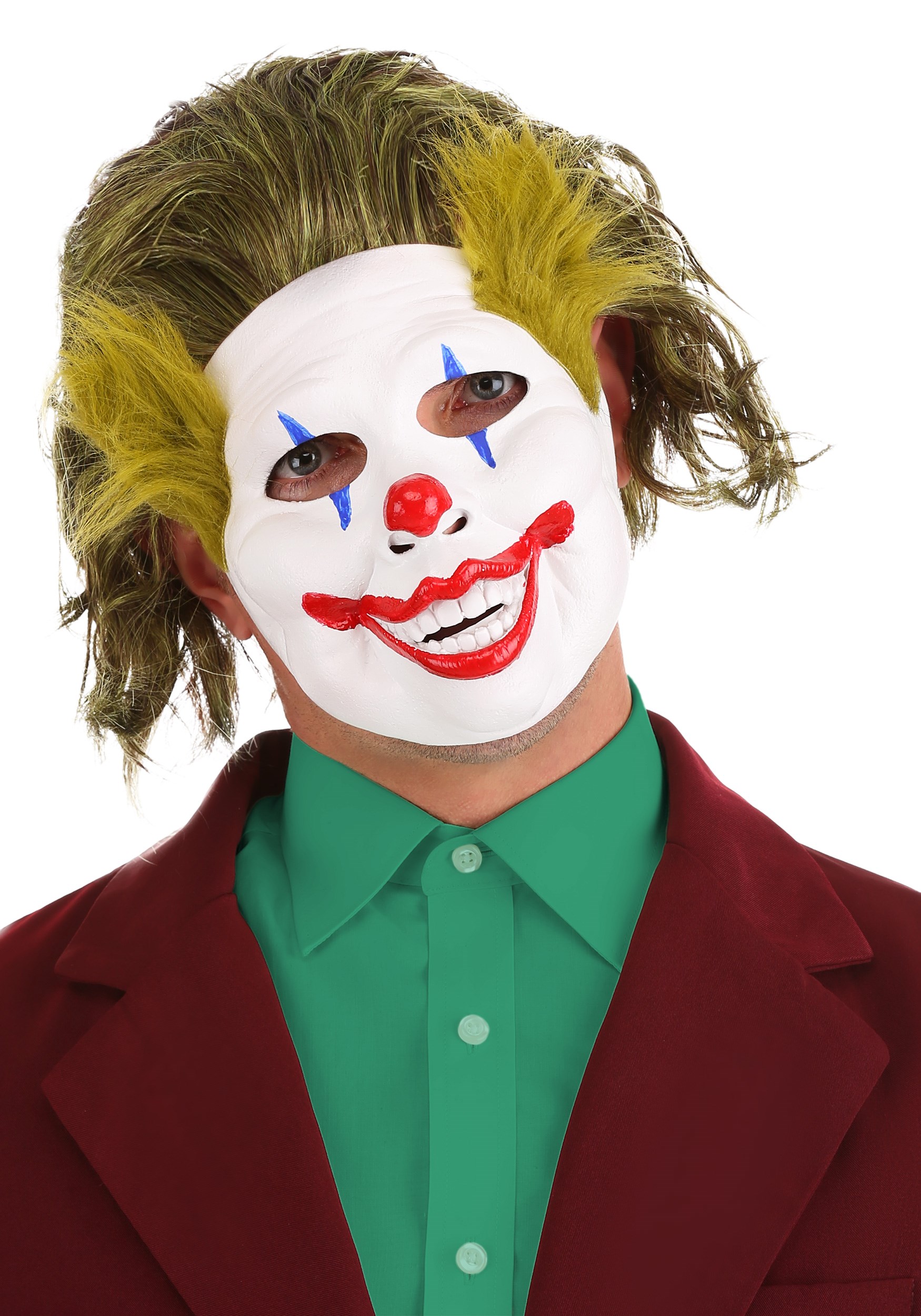 Clown Mask Jester Hair Red Cosplay Latex Face IT Adult Halloween jingle jangle 