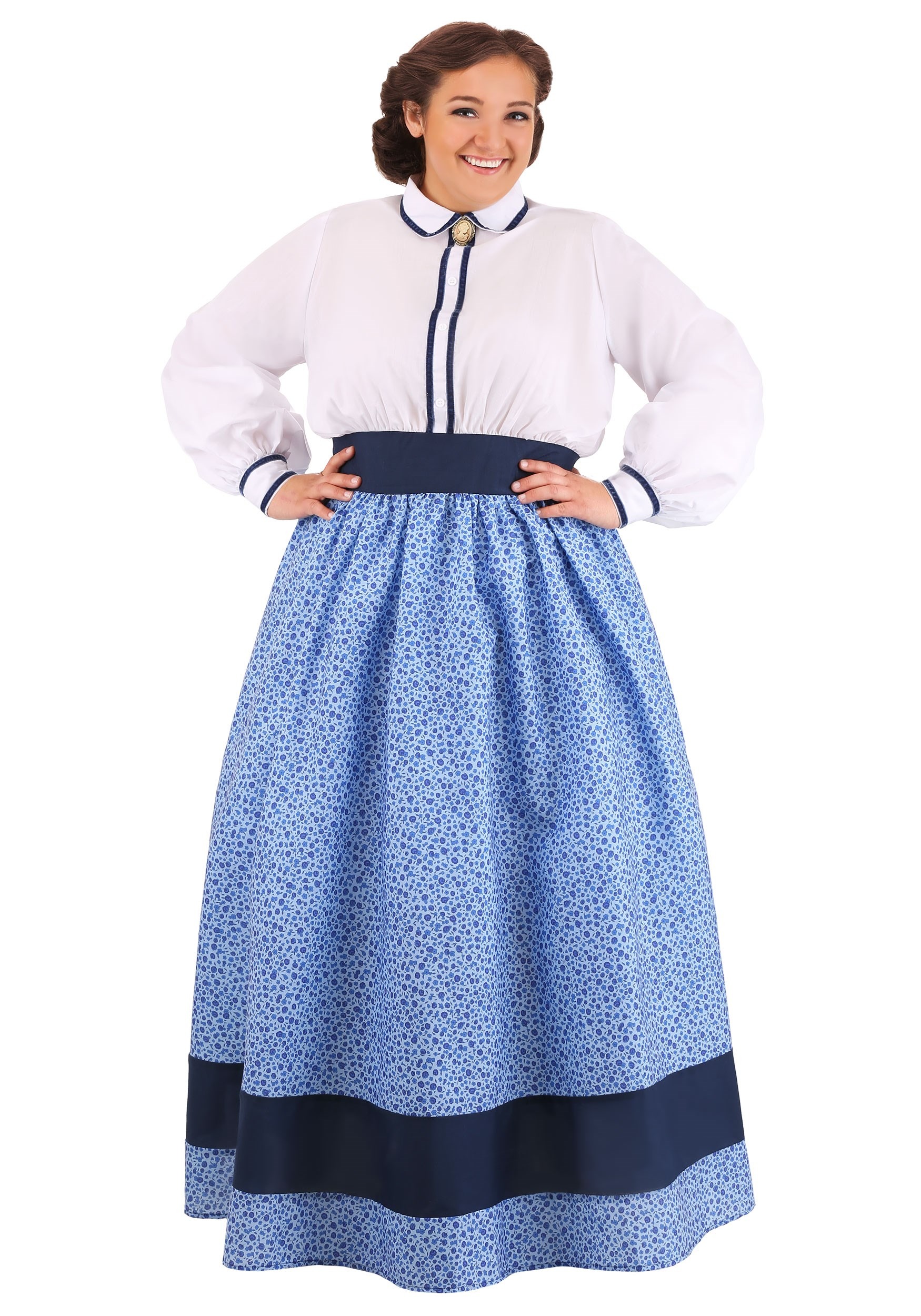 Photos - Fancy Dress Winsun Dress FUN Costumes Plus Size Prairie Dress Costume for Women Blue/White 