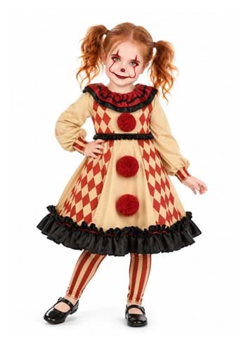Girls Toddler Little Creepy Clown Costume New Main