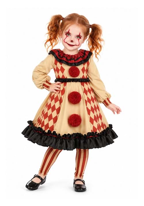 Girls Toddler Little Creepy Clown Costume New Main