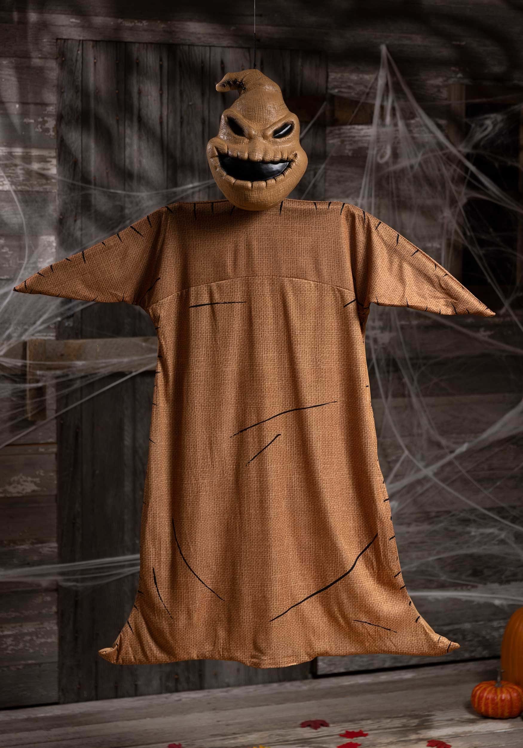 Scary character resembling oogie boogie in halloween setting on