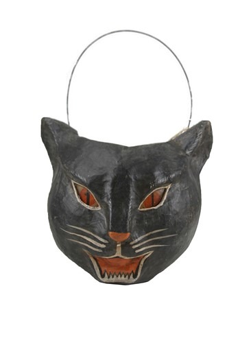 Paper Mache Cat Candy Bucket Halloween Decor