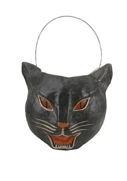 Paper Mache Cat Candy Bucket Halloween Decor