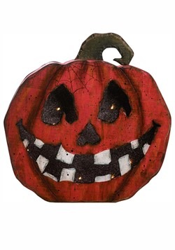 Wood Light Up Jack-O-Lantern Face Pumpkin Decor