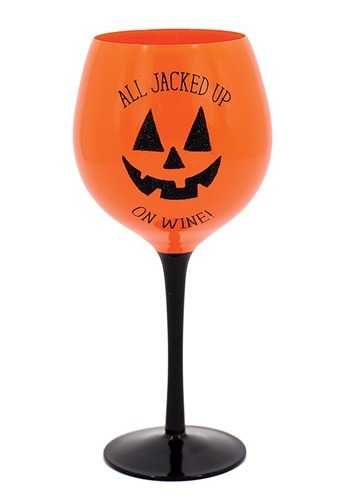 All Jacked Up On Wine Orange Halloween Glass