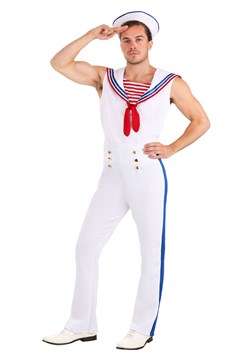 Mens Captain Fancy Dress White Sailors Suit Costume Hat & Gloves Smiffys M L LX 