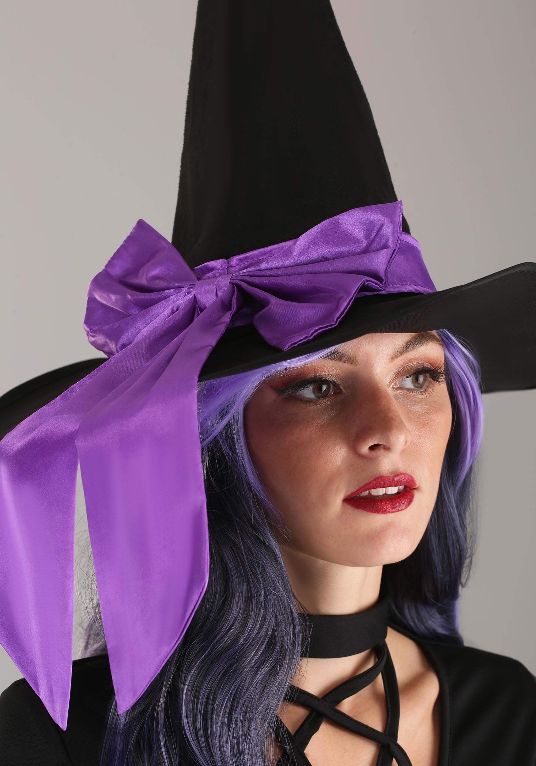 New Purpl+Black Women Party Witch Hat For Halloween Costume Accessory Decoration 
