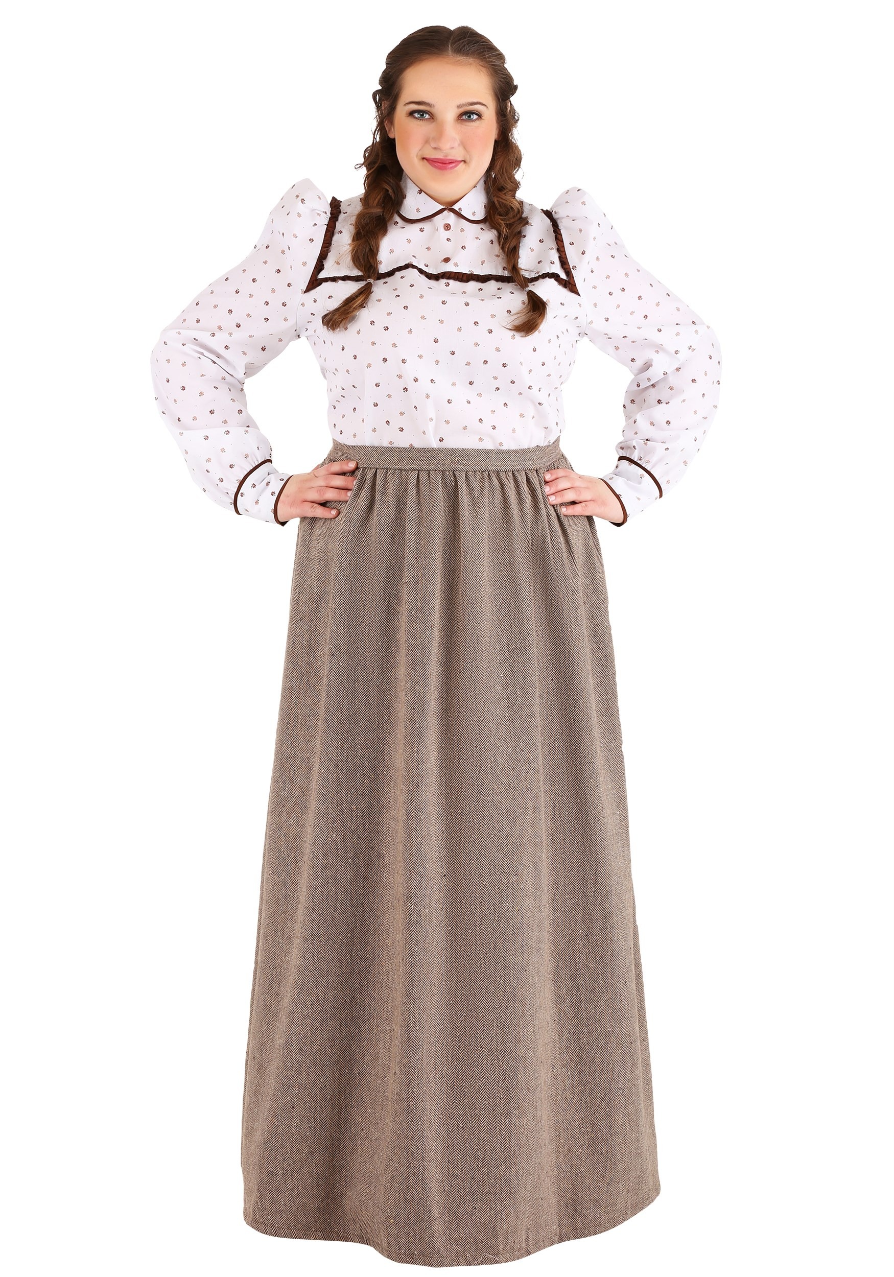 Photos - Fancy Dress Westward FUN Costumes Plus Size  Pioneer Women's Costume Brown/White 