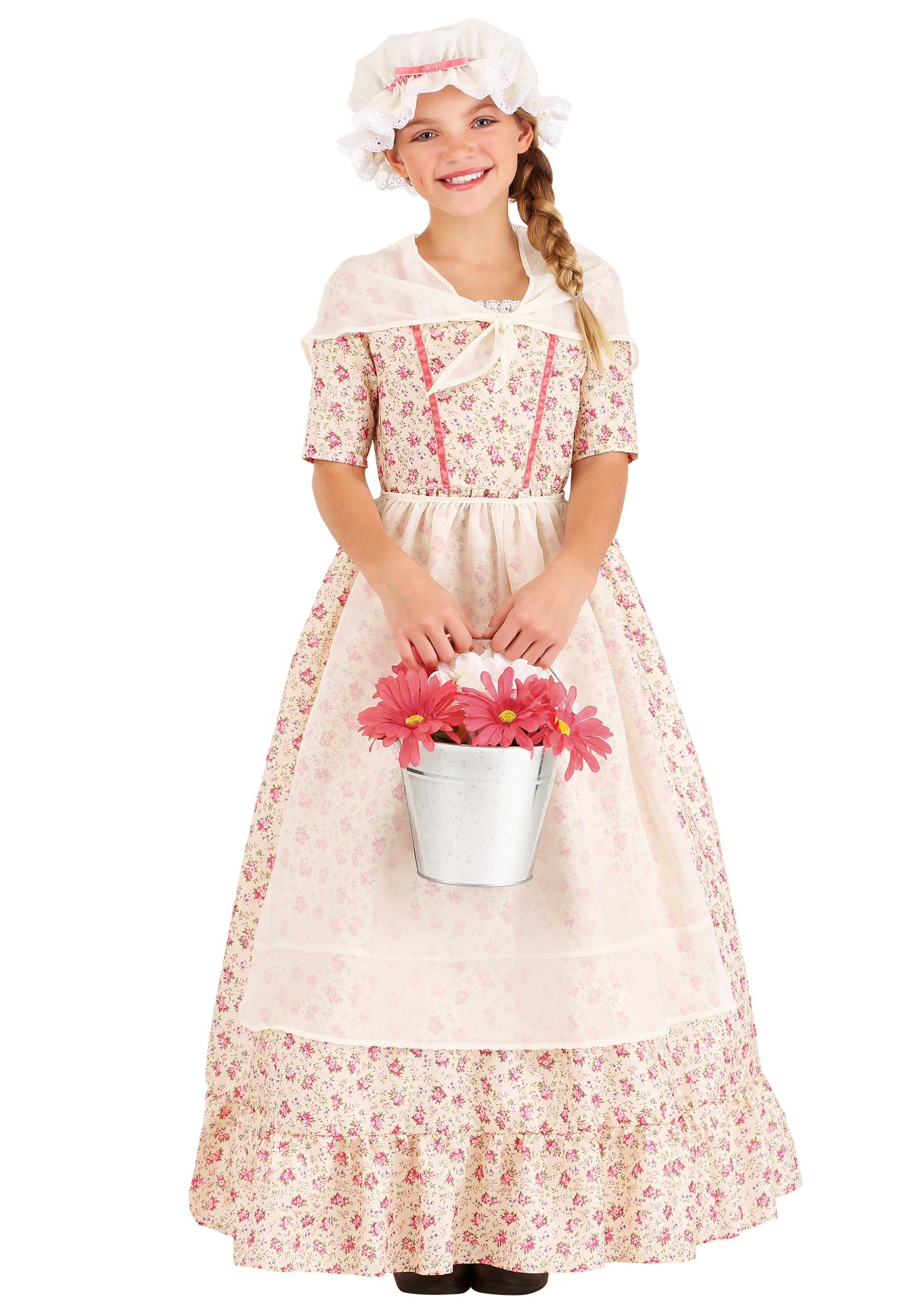 Colonial Girl Child Costume Dress and Mop Cap Size Medium 8-10