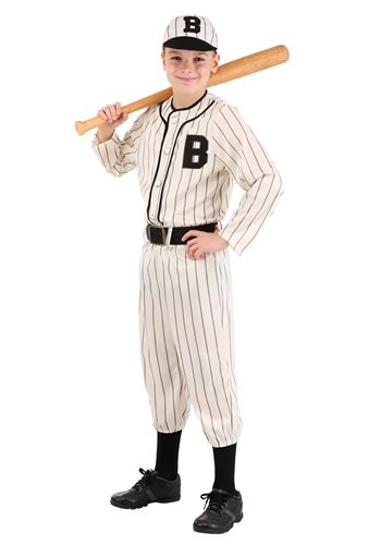 a boy wearing a Vintage Baseball Costume and holding a bat