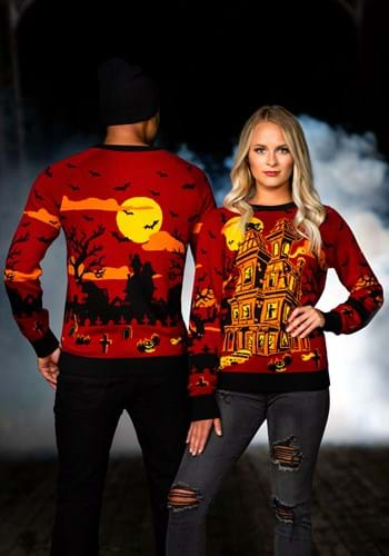 Adult Haunted House Halloween Sweater