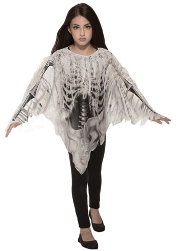 Tattered Skeleton Girl's Poncho Costume