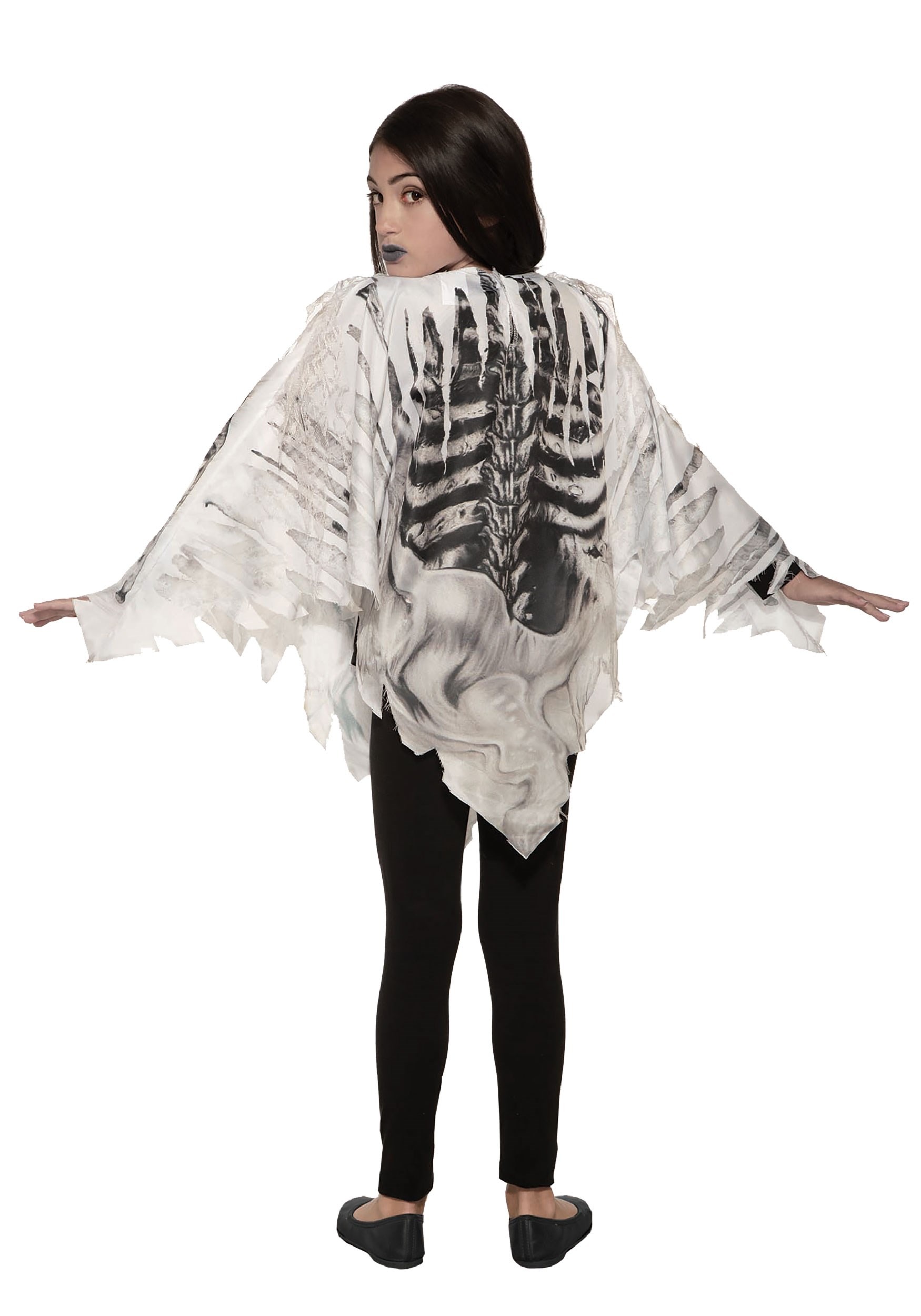 Tattered Skeleton Girl's Poncho Costume