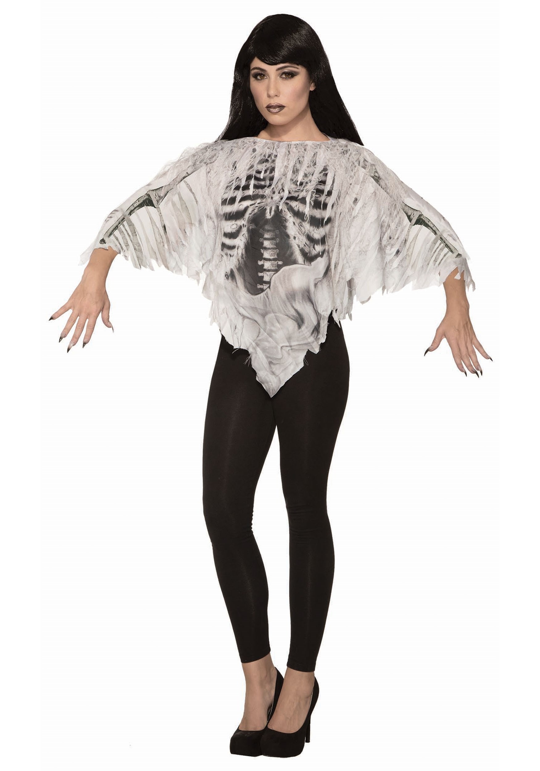 Photos - Fancy Dress Forum Novelties, Inc Tattered Skeleton Women's Poncho Costume Black/Gr