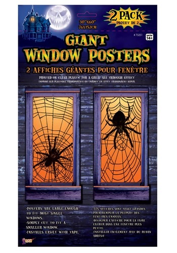 2 Pack Giant Spider Window Posters Decoration