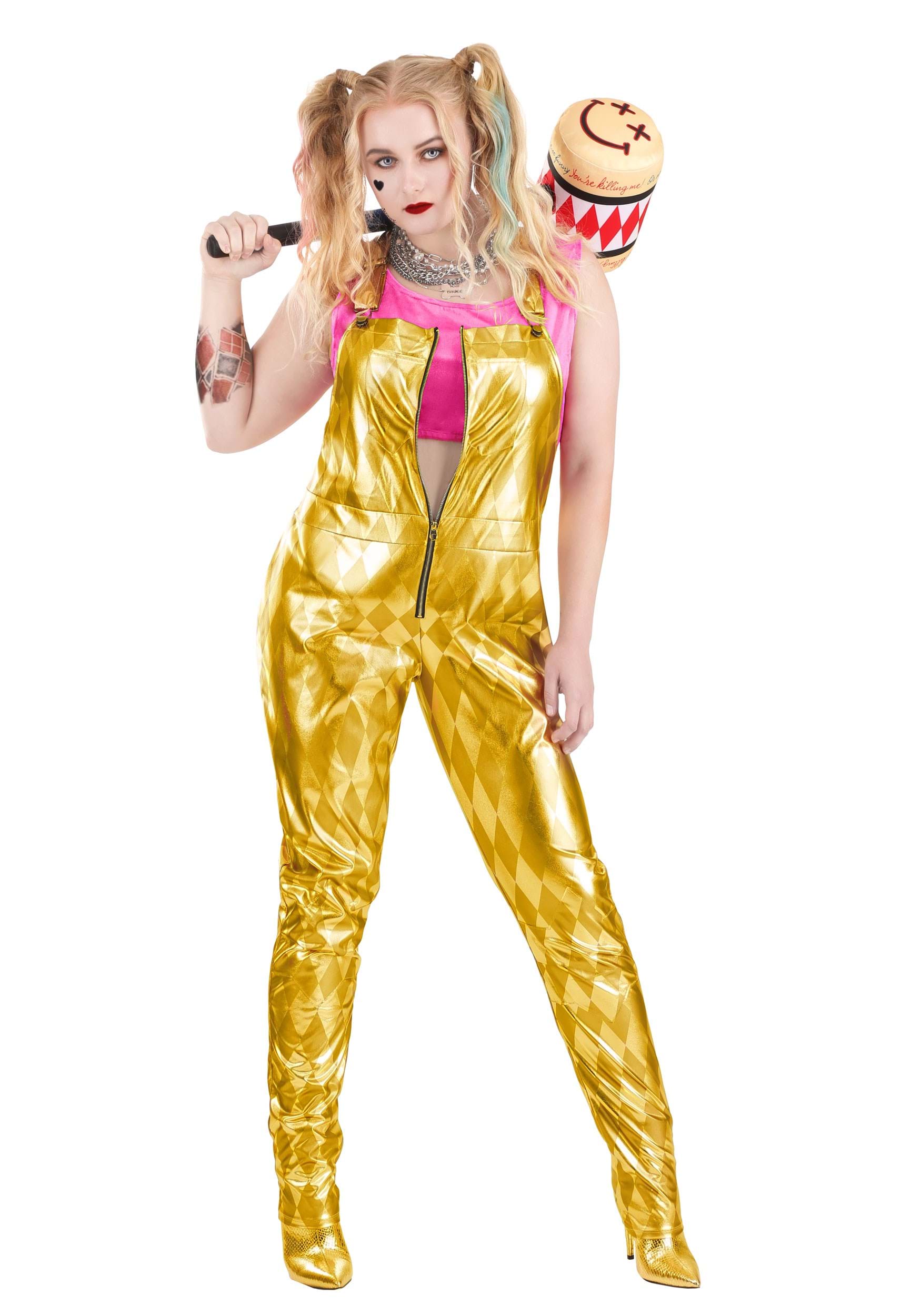 Disfraz de overol de oro Harley Quinn de talla grande para mujeres Multicolor