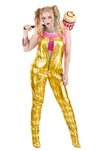 Womens Plus Size Harley Quinn Gold Overalls Costume