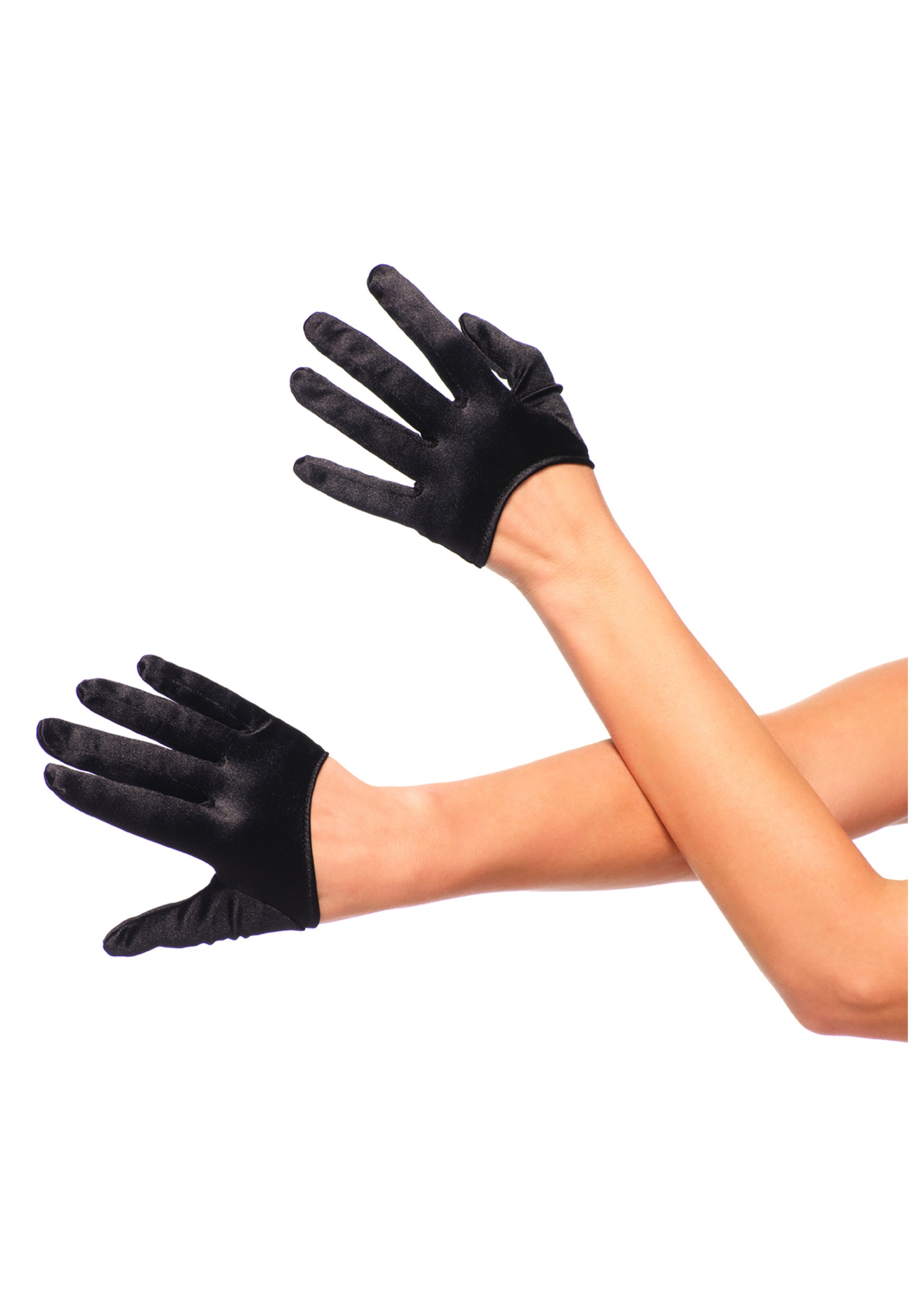 black fingerless satin gloves