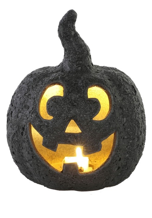 Small Ceramic Black Stone-Look Glow Pumpkin