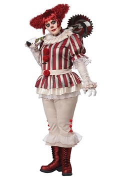 PLUS Size Womens Carnevil Scary Clown Dress Red White It Adult Halloween Costume