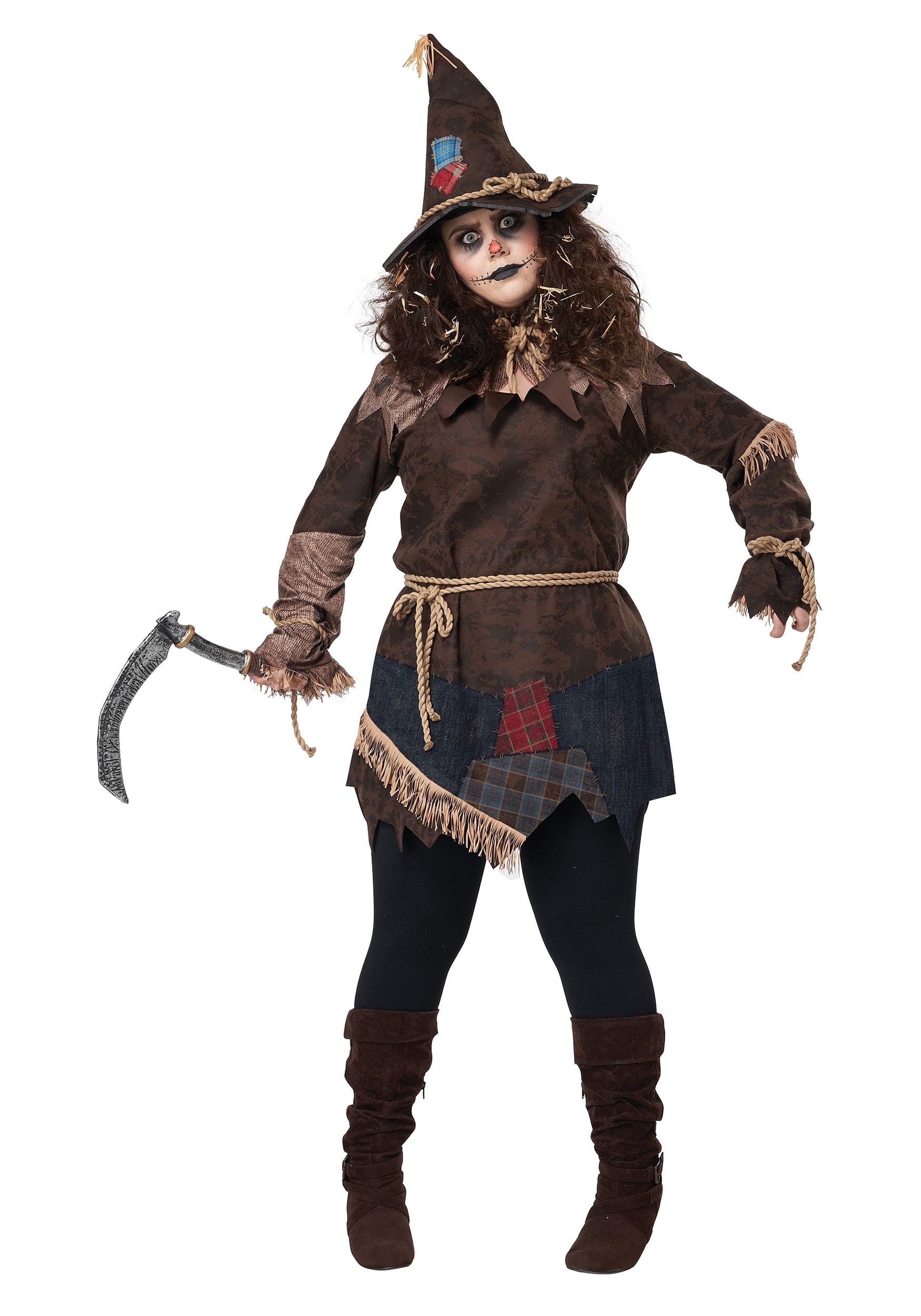 Womens Creepy Scarecrow Halloween Fancy Dress Costume 