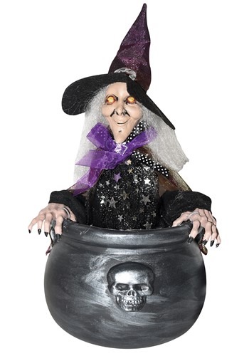 Animated Witch in Cauldron Decoration