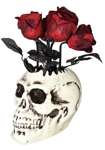 Animated Skull Vase and Roses Decoration