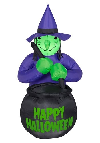 Inflatable Witch with Cauldron Decoration