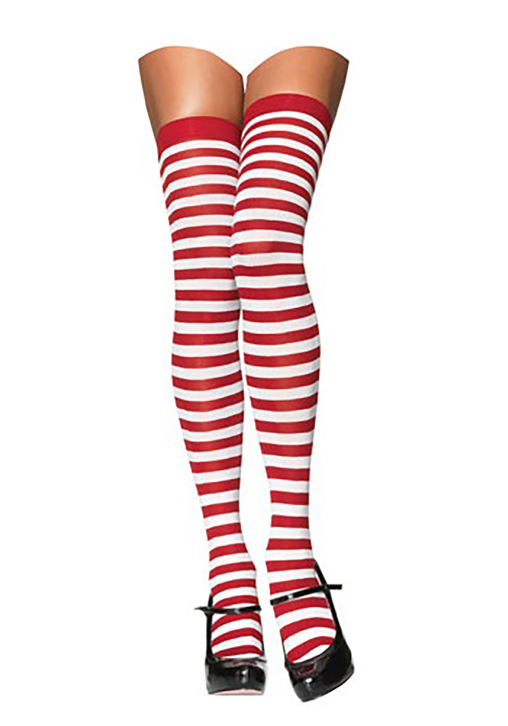 Ladies Over the Knee Striped Hold Ups Red and White Stockings Fancy Dress Party