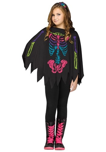 Girl's Rainbow Skeleton Poncho