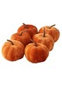 6 2in Orange Velvet Pumpkins Set