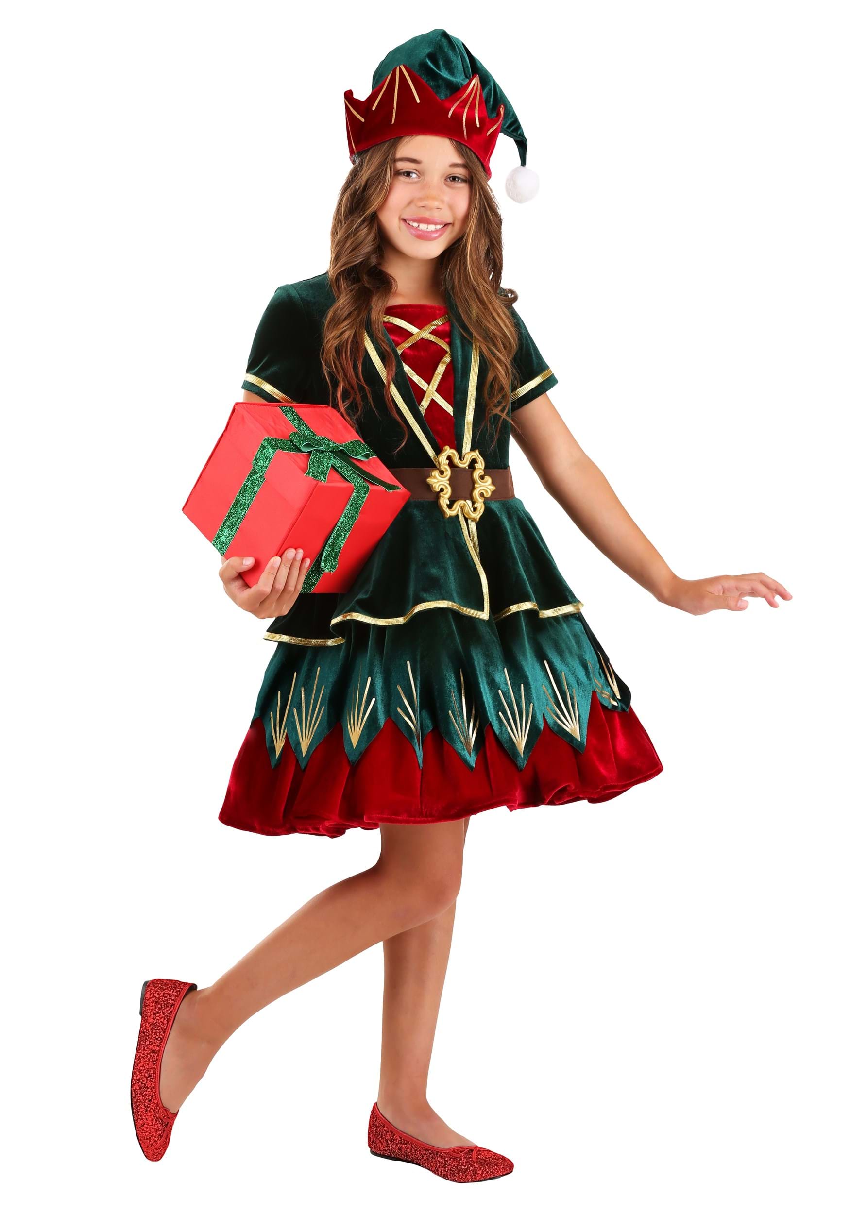 Girls Deluxe Holiday Elf Costume Main 