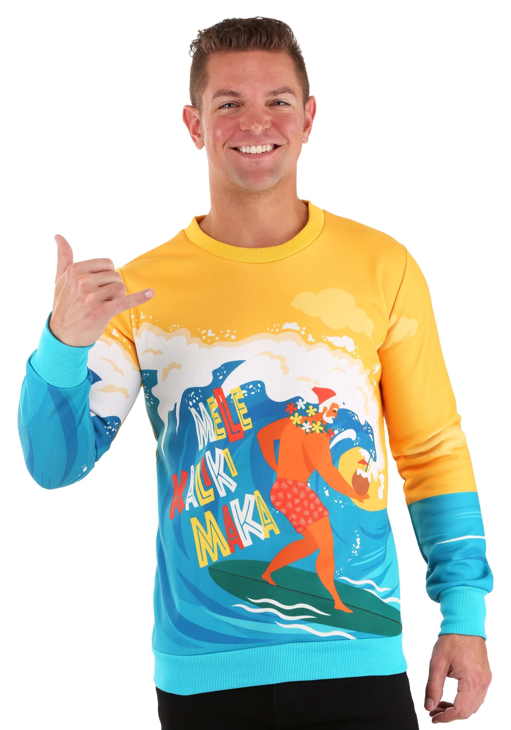 Mele Kalikimaka Surfing Santa Ugly Christmas Sweatshirt For Adults