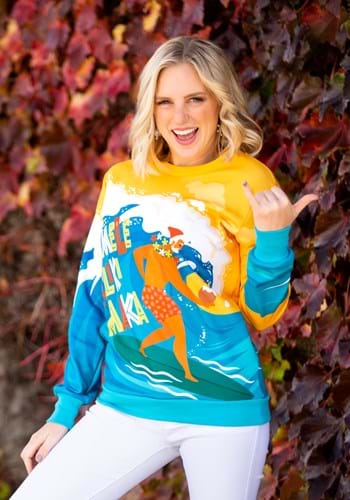 Mele Kalikimaka Surfing Santa Ugly Christmas Sweatshirt for Adults
