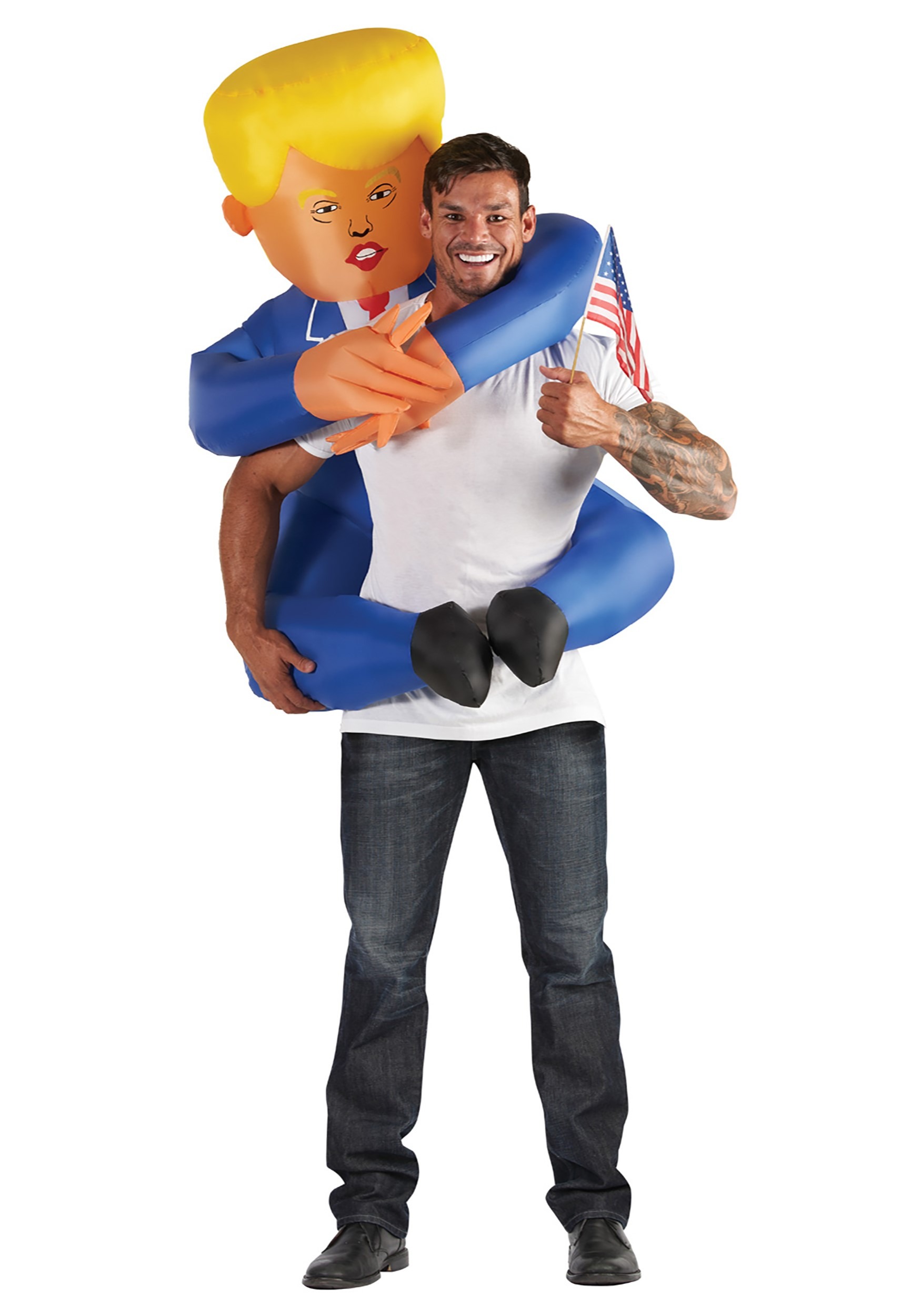 Donald Trump Ride On Girl Piggy Back Fancy Dress Costume Mask US President Mens 