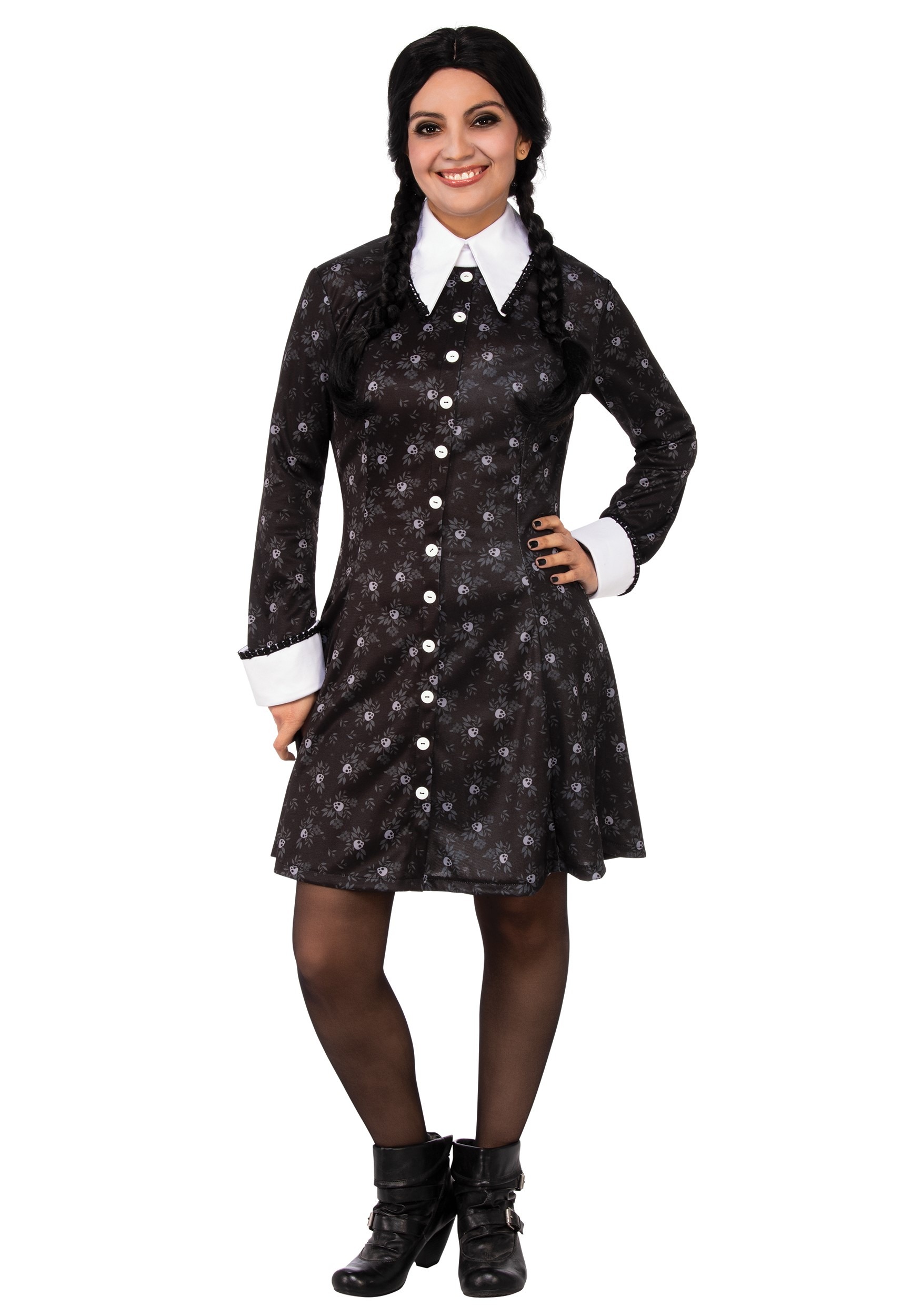 Ladies Halloween Wednesday Addams Family Gothic Manor Daughter Fancy Dress  Up