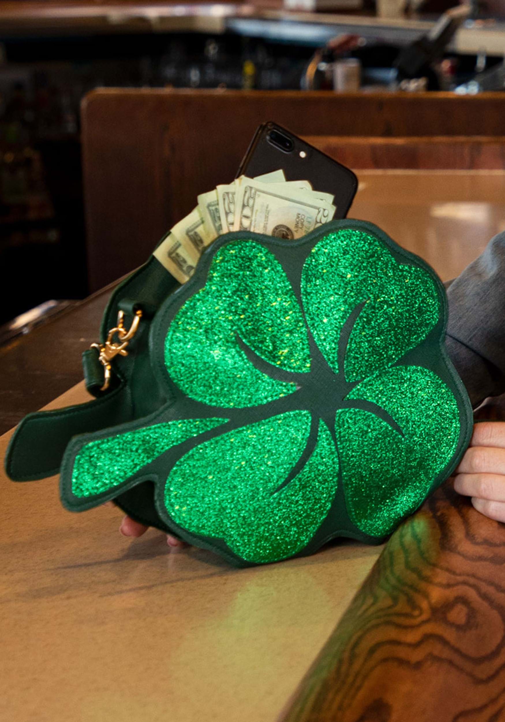 St Patricks Day Irish Shamrock Pattern Canvas Coin Purse Assorted Money Bag with Zip 
