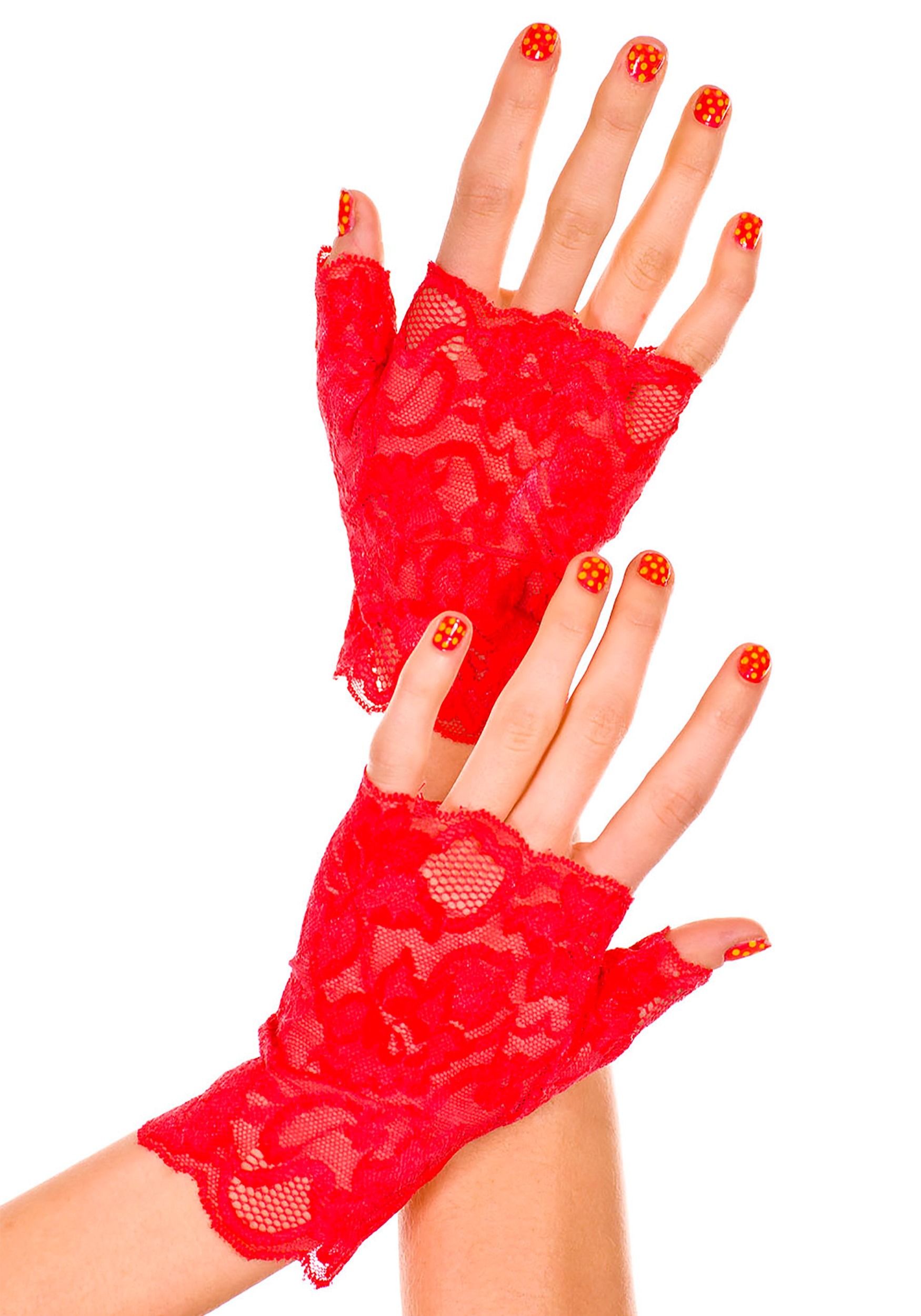 Short Red Lace Gloves with Fingers