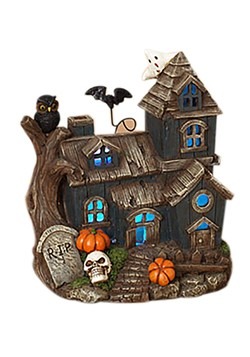 8.3"H Lighted Resin Haunted House