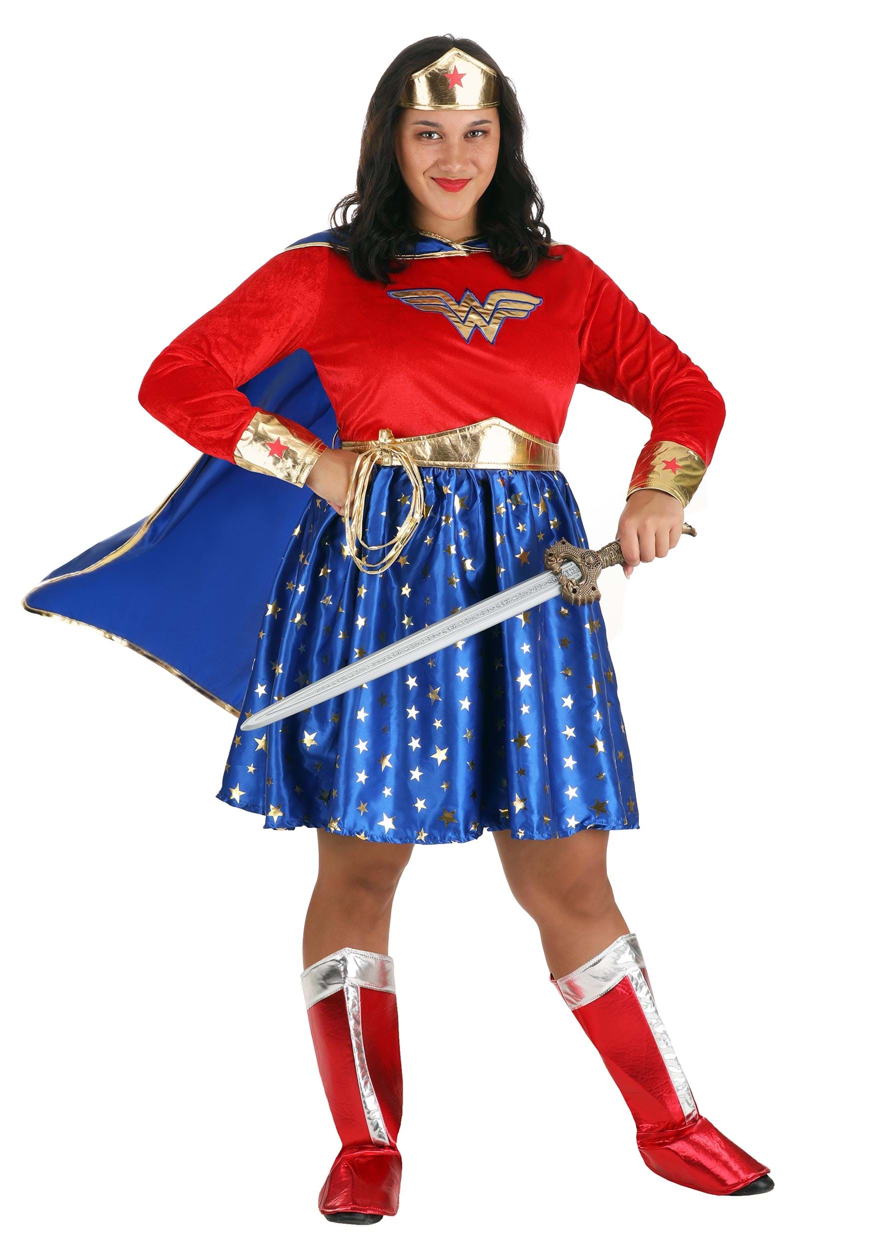 Plus Size Wonder Woman Long Sleeve Women's Dress Costume